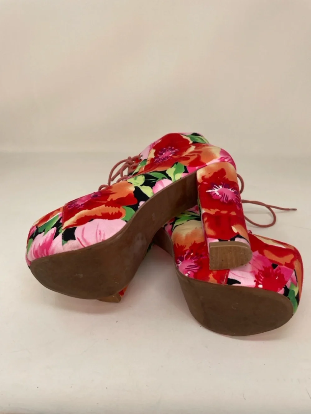 Jeffery Campbell Lita Fab Ankle Boots Floral Lace Up Platform Booties Pink Red 6